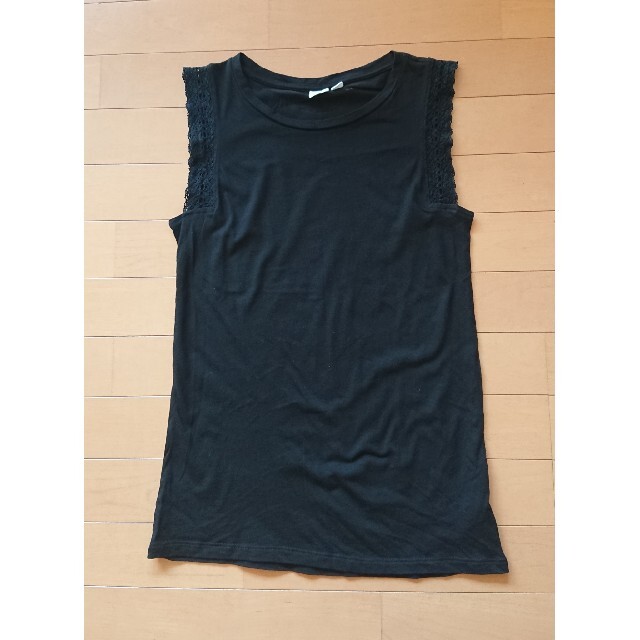 GAP(ギャップ)の【GAP ギャップ】袖レースノースリーブTシャツ＊黒ブラック レディースのトップス(Tシャツ(半袖/袖なし))の商品写真