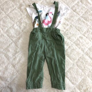 ザラ(ZARA)の2点セット　ZARA白T グリーンサロペット　100(Tシャツ/カットソー)