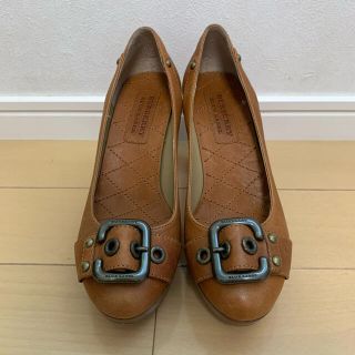 バーバリーブルーレーベル(BURBERRY BLUE LABEL)の正規品❤️バーバリーブルーレーベル  レザー パンプス ブラウン ヒール ベルト(ハイヒール/パンプス)