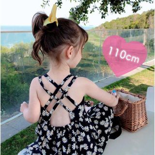 新品 110㎝ ワンピース 花柄 キッズ 女の子 ブラック キャミワンピ(ワンピース)