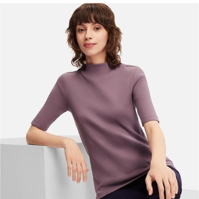 UNIQLO(ユニクロ)のUNIQLO リブハイネックT レディースのトップス(Tシャツ(半袖/袖なし))の商品写真