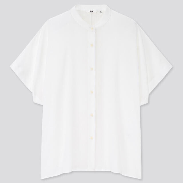 UNIQLO(ユニクロ)の【オンライン特別商品】レーヨンスタンドカラーブラウス 白 XXL レディースのトップス(シャツ/ブラウス(半袖/袖なし))の商品写真