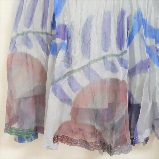 Sensounico(センソユニコ)のUSEDセンソユニコ手描き風爽やかイラストプリント膝下丈プリーツシフォンスカート レディースのスカート(ひざ丈スカート)の商品写真