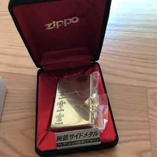 ジッポー(ZIPPO)の【値下げ】Zippo 新品未使用 箱付きライター 純銀サイドメタル(タバコグッズ)