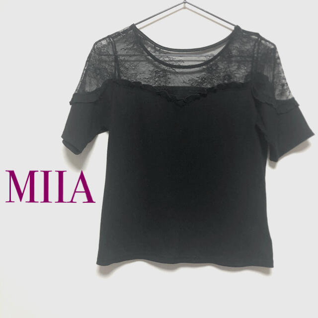 MIIA(ミーア)のMIIA ミーア レース切替トップス ブラック レディースのトップス(カットソー(半袖/袖なし))の商品写真