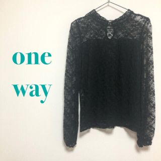 ワンウェイ(one*way)のone way レース切り替え長袖トップス　黒(シャツ/ブラウス(長袖/七分))