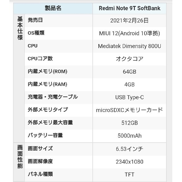 Softbank(ソフトバンク)の開通のみ SIMロック解除済 Redmi Note 9T Xiaomi SB 黒 スマホ/家電/カメラのスマートフォン/携帯電話(スマートフォン本体)の商品写真