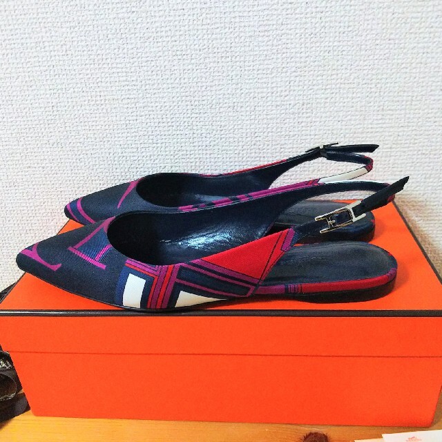 エルメスHERMESスカーフ柄フラットシューズパンプス☆サンダル