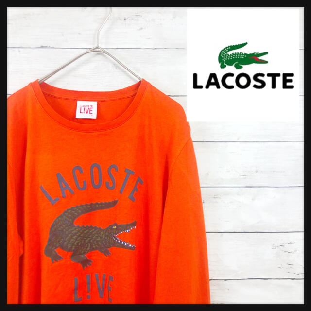 LACOSTE L!VE(ラコステライブ)のラコステライブ　パステルカラーオレンジ　ビックロゴプリントロンT メンズのトップス(スウェット)の商品写真