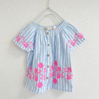 ザラキッズ(ZARA KIDS)のZARA BABY ザラベイビー　ストライプ刺繍ブラウス　トップス 86㎝ (ブラウス)