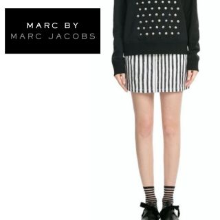 マークバイマークジェイコブス(MARC BY MARC JACOBS)のマークバイマークジェイコブス/ペイントストライプデニムミニスカート/サイズ26(ミニスカート)