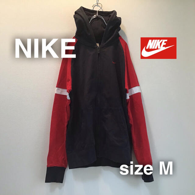 NIKE ナイキ パーカー M ジップアップ 切り替え 胸ワンポイント刺繍