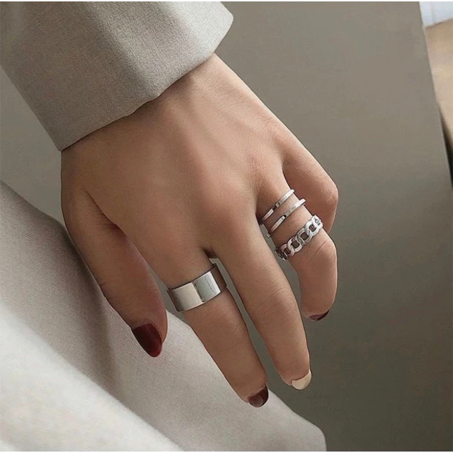 【3点セット】リング 指輪 アクセサリー 銀色 メタリック 韓国 オルチャン メンズのアクセサリー(リング(指輪))の商品写真