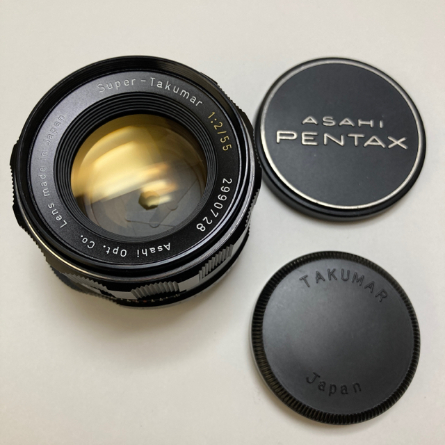 PENTAX(ペンタックス)の美品 黄文字　Super-Takumar 55mm F2 純正CAP タクマー スマホ/家電/カメラのカメラ(レンズ(単焦点))の商品写真