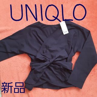 ユニクロ(UNIQLO)のUNIQLO ユニクロ ブラウス カシュクール ネイビー 紺 新品 長袖 S (シャツ/ブラウス(長袖/七分))