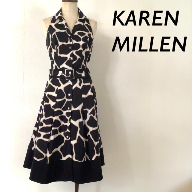 Karen Millen(カレンミレン)のKAREN MILLEN アニマル柄 オープン カラー フレア ワンピース レディースのワンピース(ひざ丈ワンピース)の商品写真