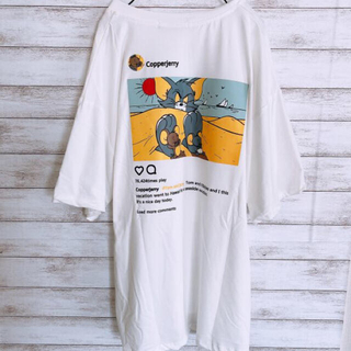 トムジェリーグラフィックTシャツ2XL＆花柄刺繍パフスリーブブラウスＬサイズ(Tシャツ(半袖/袖なし))