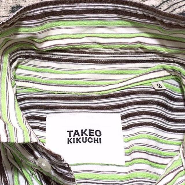 TAKEO KIKUCHI(タケオキクチ)のタケオキクチ　ＴＡＫＥＯ　ＫＩＫＵＣＨＩ　柄シャツ　サイズ２　ストライプ　半袖 メンズのトップス(シャツ)の商品写真