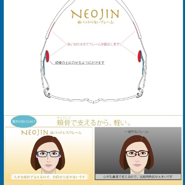 パッドのないフレーム 眼鏡 NEOJINネオジンNJ5020 レディースのファッション小物(サングラス/メガネ)の商品写真