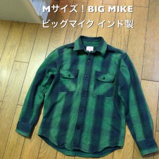 Mサイズ!BIG MIKE(ビッグマイク)古着長袖ヘビーフランネルシャツ 緑