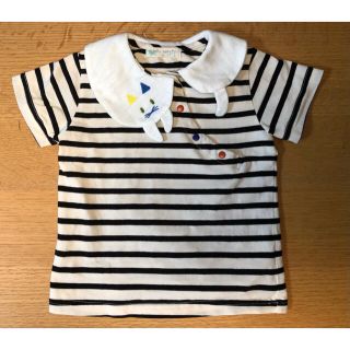 ナルミヤ インターナショナル(NARUMIYA INTERNATIONAL)のBABYCHEER 90サイズ　猫さんボーダー白Tシャツ(Tシャツ/カットソー)