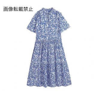 ザラ(ZARA)の🍀春新作🎏4183◆blue ブルー レトロ 花柄 ワンピース(ロングワンピース/マキシワンピース)