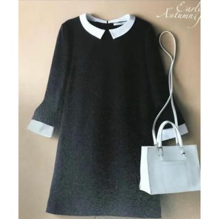 フォクシー(FOXEY)の♡美品♡FOXY人気白襟長そでワンピース42サイズ(ひざ丈ワンピース)