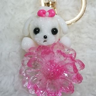 ❁⃘*.゜マルチーズちゃんのチャーム♡クリスタルなお花…ピンク❁⃘*.゜(チャーム)