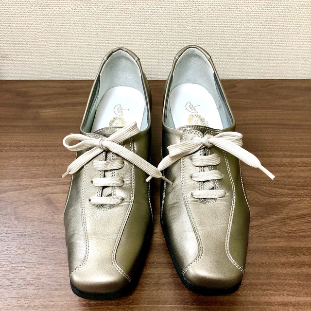 【美品】銀座ヨシノヤ レザー スニーカー ウェッジソール 本革 日本製靴/シューズ