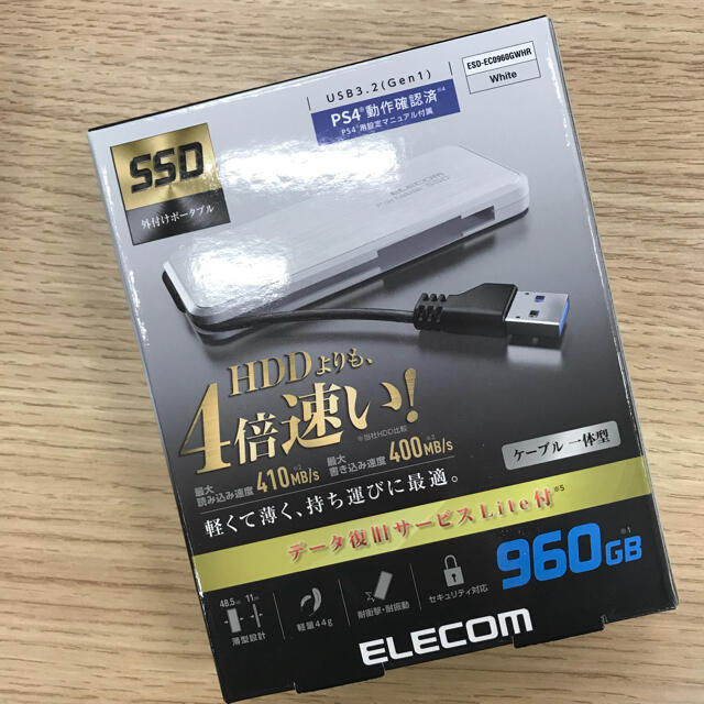 [新品] ELECOM ESD-EC0960GWHR 外付けSSDスマホ/家電/カメラ