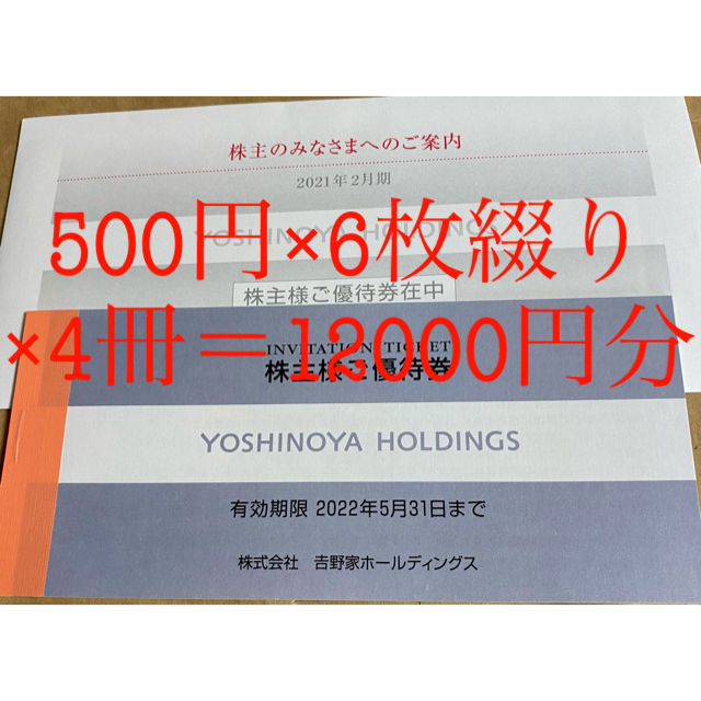 吉野家(ヨシノヤ)の吉野家 食事優待券 500円×6枚綴り×4冊＝12000円 期限22年5月31日 チケットの優待券/割引券(レストラン/食事券)の商品写真