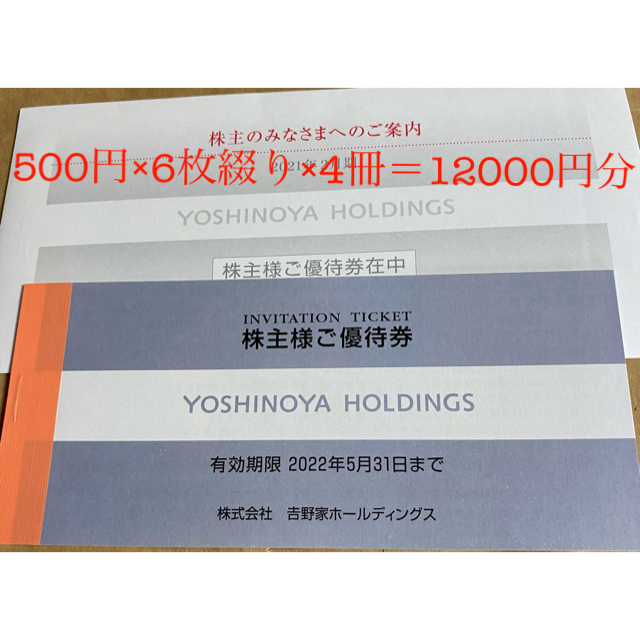 吉野家(ヨシノヤ)の吉野家 食事優待券 500円×6枚綴り×4冊＝12000円 期限22年5月31日 チケットの優待券/割引券(レストラン/食事券)の商品写真