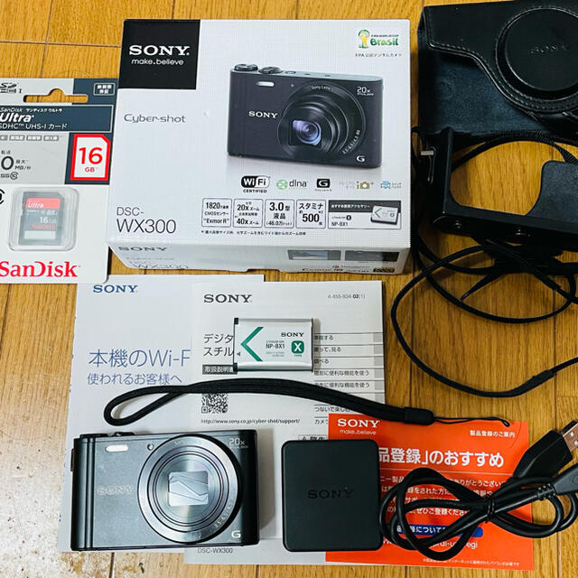 SONY(ソニー)のSONY Cyber-shot DSC-WX300(B) 付属品+おまけ スマホ/家電/カメラのカメラ(コンパクトデジタルカメラ)の商品写真