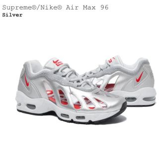 シュプリーム(Supreme)のSupreme®/Nike® Air Max 96 Silver 9 赤靴下付き(スニーカー)