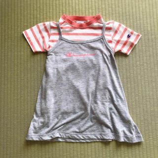 ハッシュアッシュ(HusHush)のHusHusH チャンピオン 半袖Tシャツ チュニック ボーダー 重ね着 ピンク(Tシャツ/カットソー)