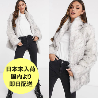 エイソス(asos)の日本未入荷＊国内即発＊ASOS＊スタンド襟フェイクファーコート(毛皮/ファーコート)