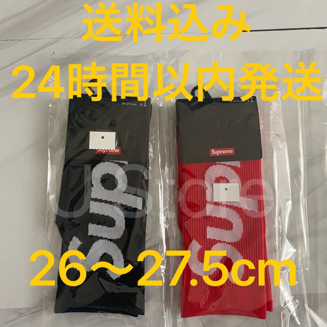 メンズsupreme 靴下 nike crew socks 赤 黒 2足 セット