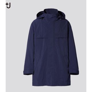 ユニクロ(UNIQLO)のユニクロ プラスJ オーバーサイズフーデットハーフコート　ネイビーL(その他)