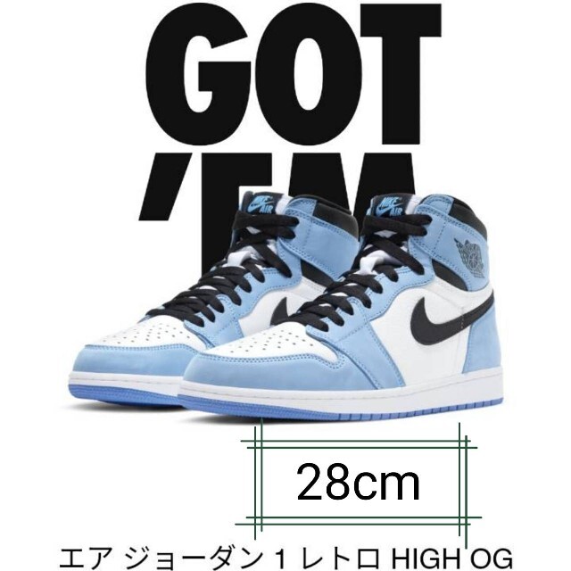 NIKE(ナイキ)のナイキ エアジョーダン1 ユニバーシティブルー、AIR JORDAN1、28cm メンズの靴/シューズ(スニーカー)の商品写真