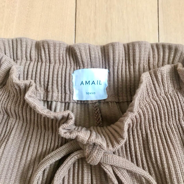 AMAIL フロント リボン ハイウエスト リブ パンツ