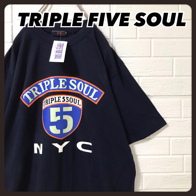 555SOUL(トリプルファイブソウル)の☆タグ付き未使用☆ トリプルファイブソウル Ｔシャツ ネイビー 3段ロゴ メンズのトップス(Tシャツ/カットソー(半袖/袖なし))の商品写真