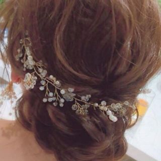 小枝ゴールドヘッドドレス　ウエディング　結婚式　ヘアアクセサリー(バレッタ/ヘアクリップ)