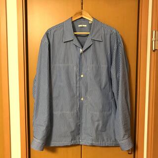 ユニクロ(UNIQLO)のスーピマコットンオーバーサイズシャツブルゾン(長袖・ストライプ) 62 BLUE(シャツ)