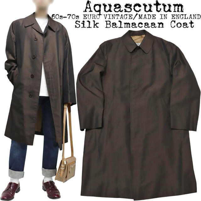 ★美品★Aquascutum★60s 70s★シルク ステンカラーコート★英国製