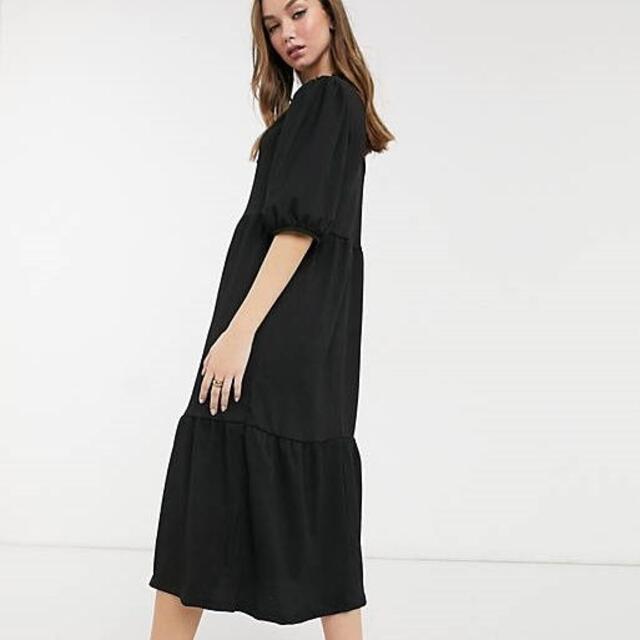 asos(エイソス)の日本未入荷＊ASOS ミディティアードスモックドレス/Black レディースのワンピース(ひざ丈ワンピース)の商品写真