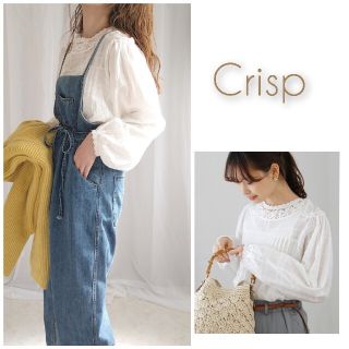 クリスプ(Crisp)の今期 完売 Crisp ドビーチェックレースブラウス ホワイト 人気 シースルー(シャツ/ブラウス(長袖/七分))