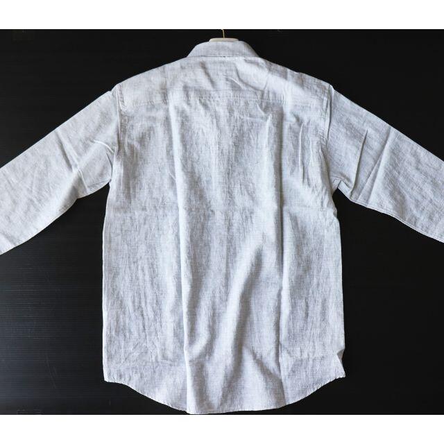 トップス新品【カルバンクライン 】リネン ジャカード 長袖シャツ 薄灰 XL