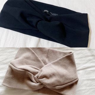 ザラ(ZARA)のZARA黒ターバン&ZOZO購入リブ太めターバン　セット(ヘアバンド)