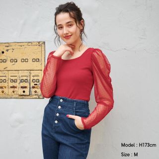 ジーユー(GU)のチュールパフスリーブT GRL UNIQLO しまむら ZARA Heather(カットソー(長袖/七分))