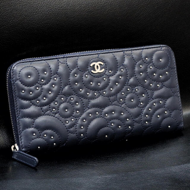 ⭐︎美品⭐︎CHANEL カメリア　ラウンドファスナー長財布　ラムスキン 黒